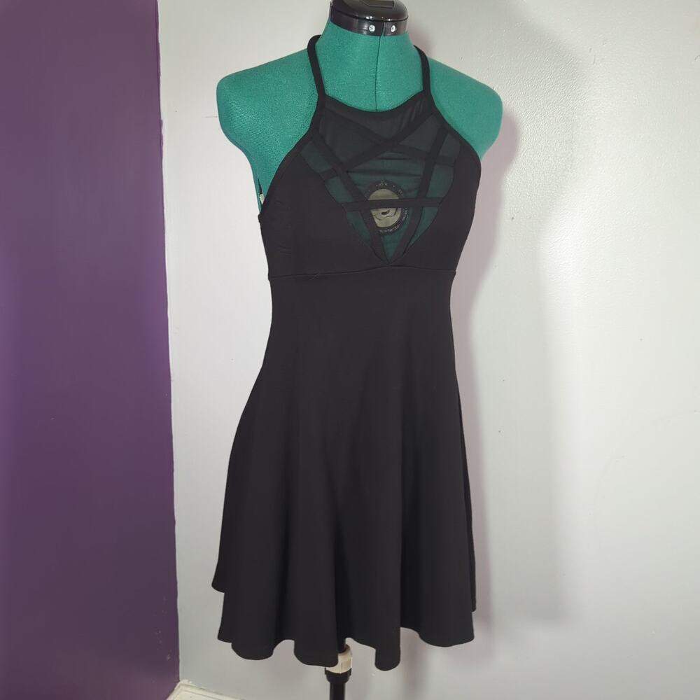 Killstar Gothcore Dress Women Size M Black EUC Strappy Mesh Halter Skater Witchy